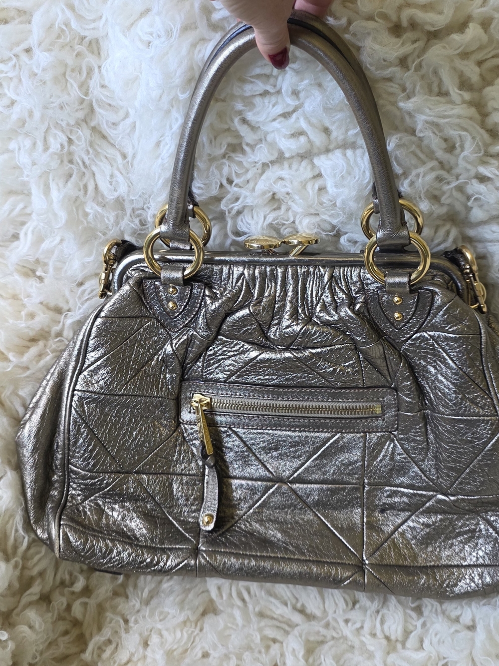 Marc Jacobs Metallic Pewter Shoulder Bag with Gold Chain - Picture 2 of 16